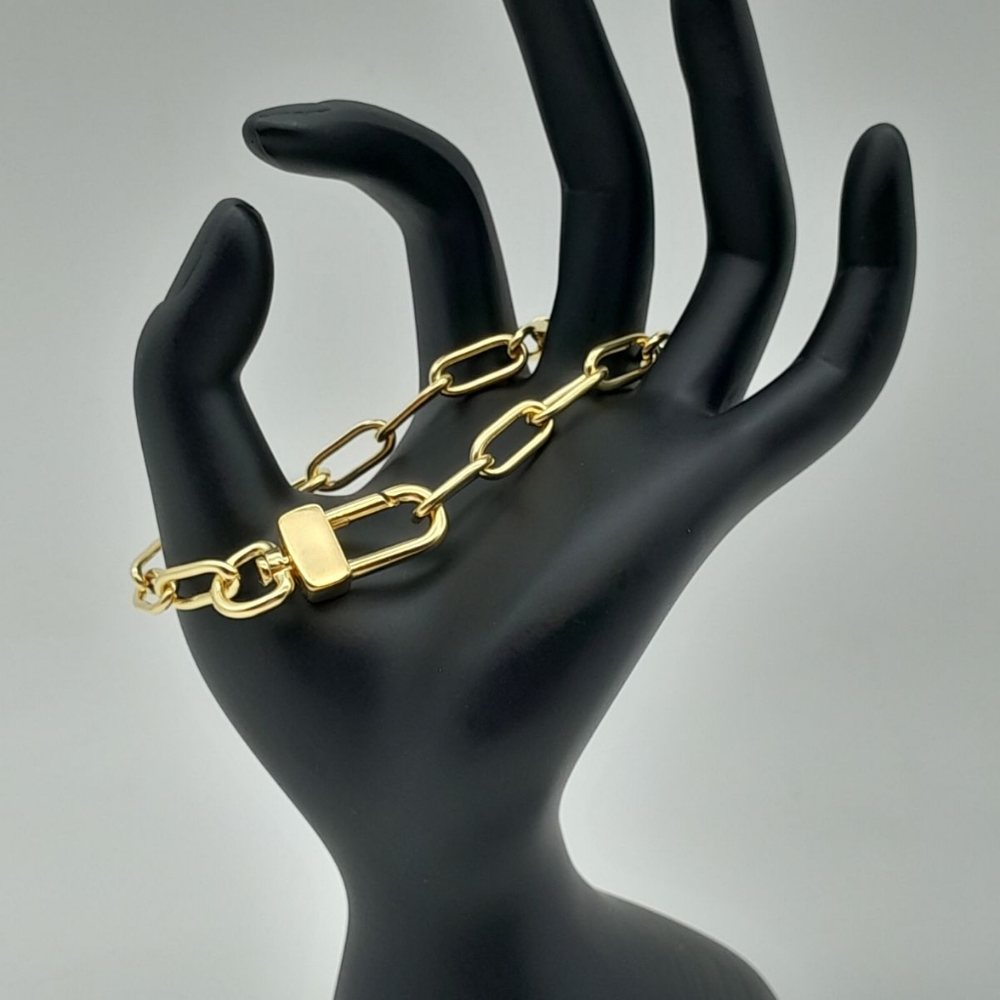 18k YELLOW GOLD OVER BRONZE PAPERCLIP BRACELET, SIZE 8.